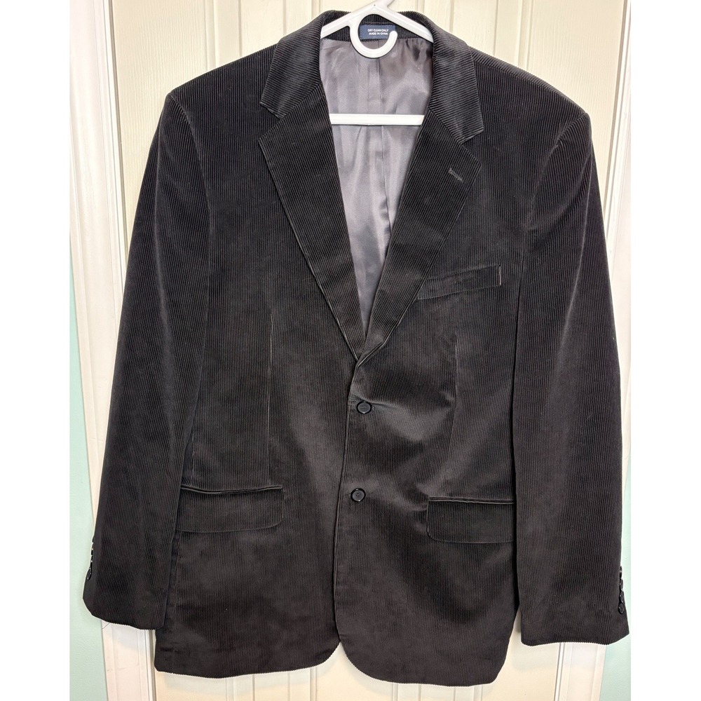 Saddlebred Black Corduroy Sport Coat Blazer Mens 42R 2 Button Cotton Jacket Prep